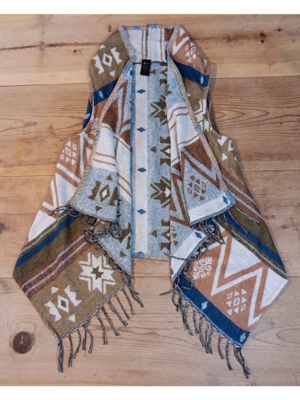 Raj Cardigan Womens One Size Aztec Open Front Fringe Sleeveless Vest